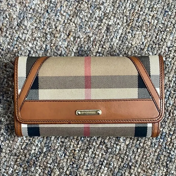Burberry Tan and Black Wallet with Classic Check Design - Picture 1 of 15